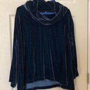 Velvet Cowl Neck Top in Deep Blue